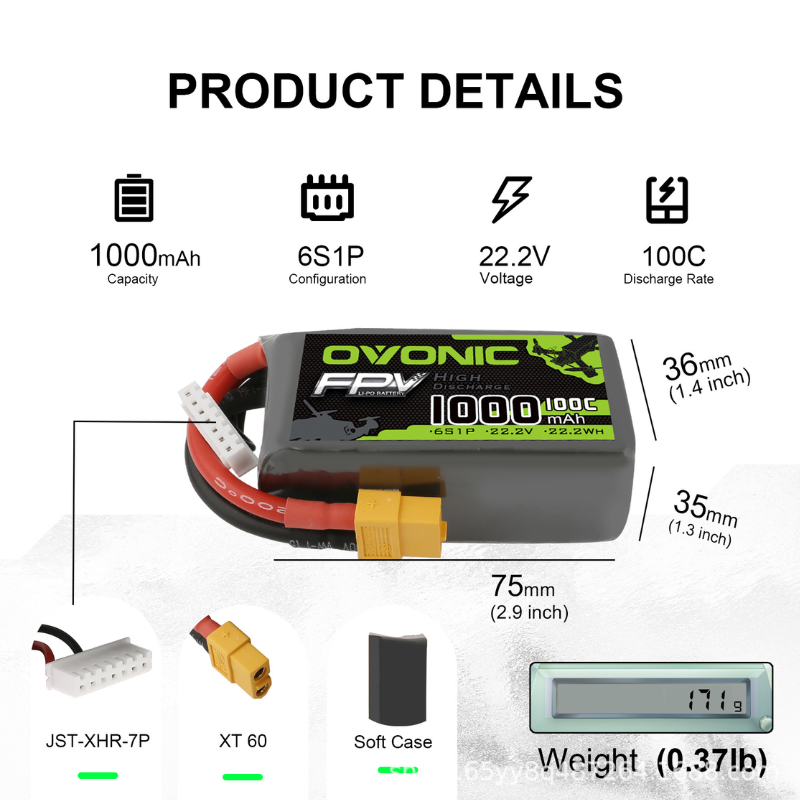 2Pcs OVONIC 1000mAh 100C 22.2V - Drone Carrera Rc review and price