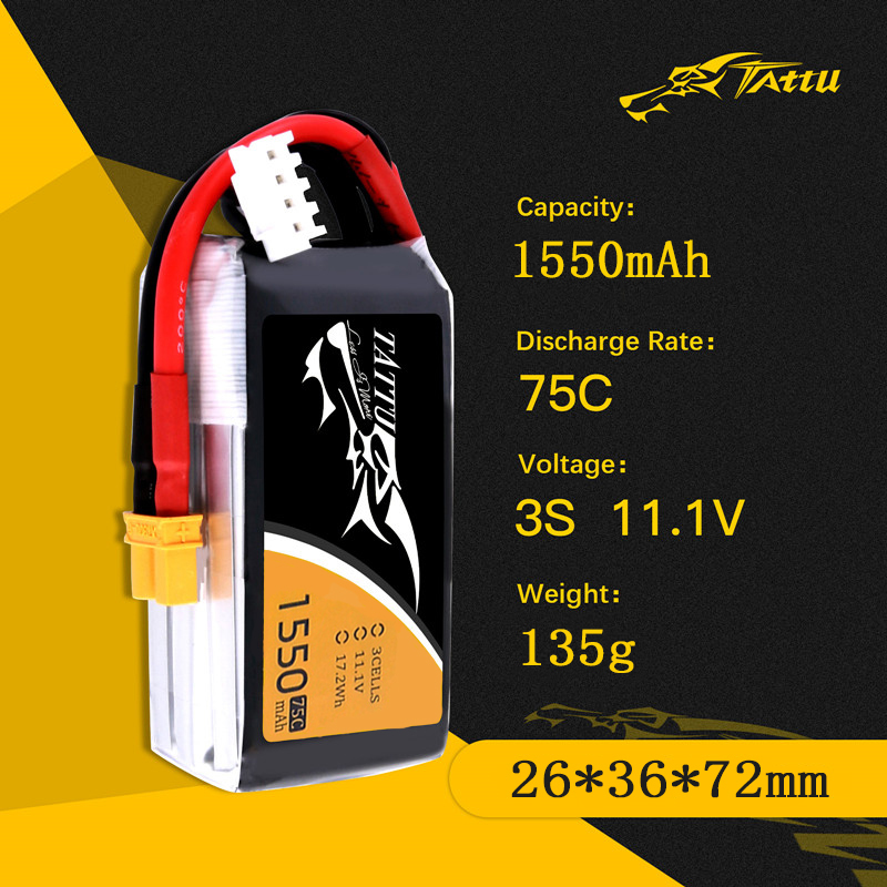 TATTU 3S 11.1V 1550mAh 75C LiP - Drone Carrera Rc review and price